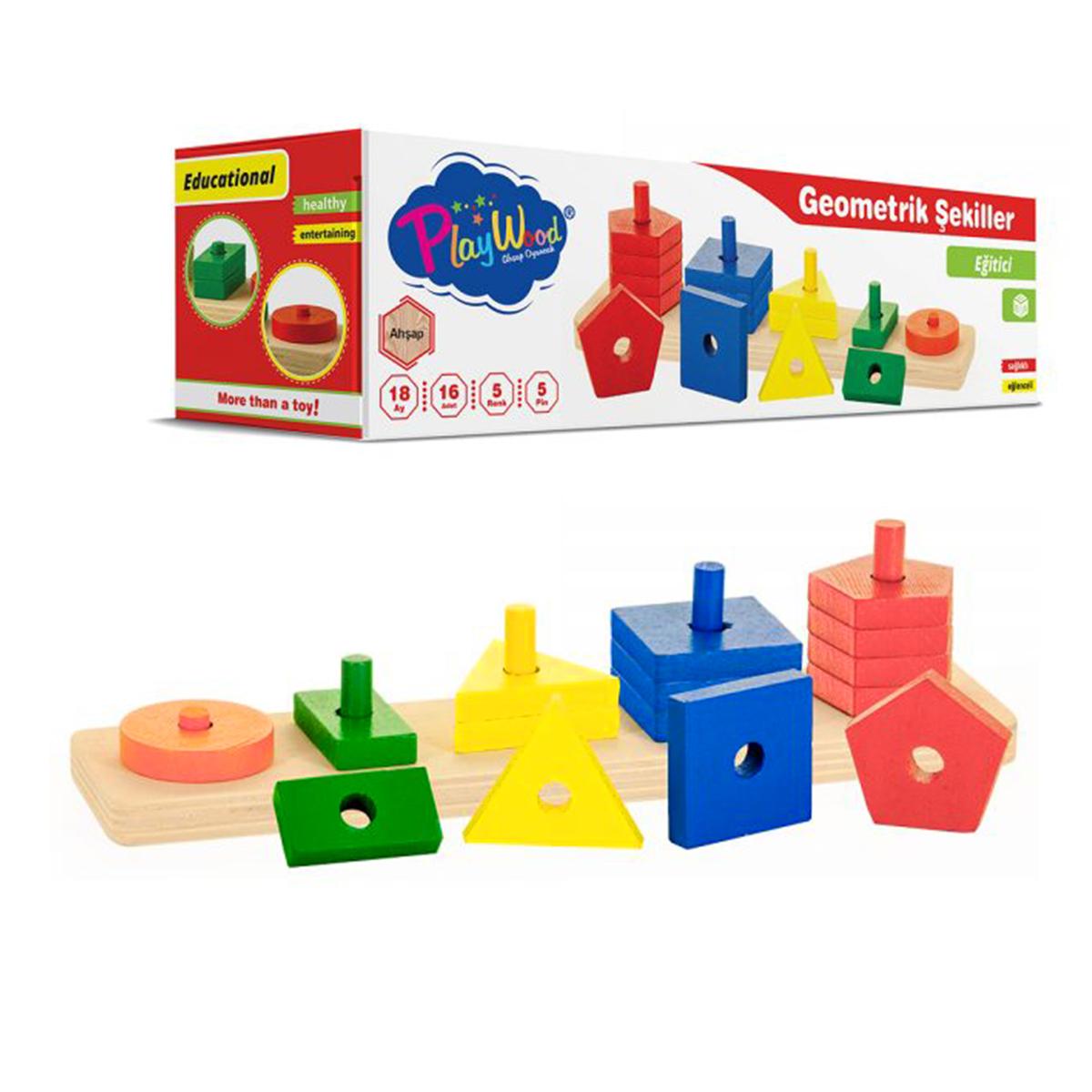 Play Wood Ahşap Eğitici Bul Tak Geometrik Şekiller Montessori Oyuncak