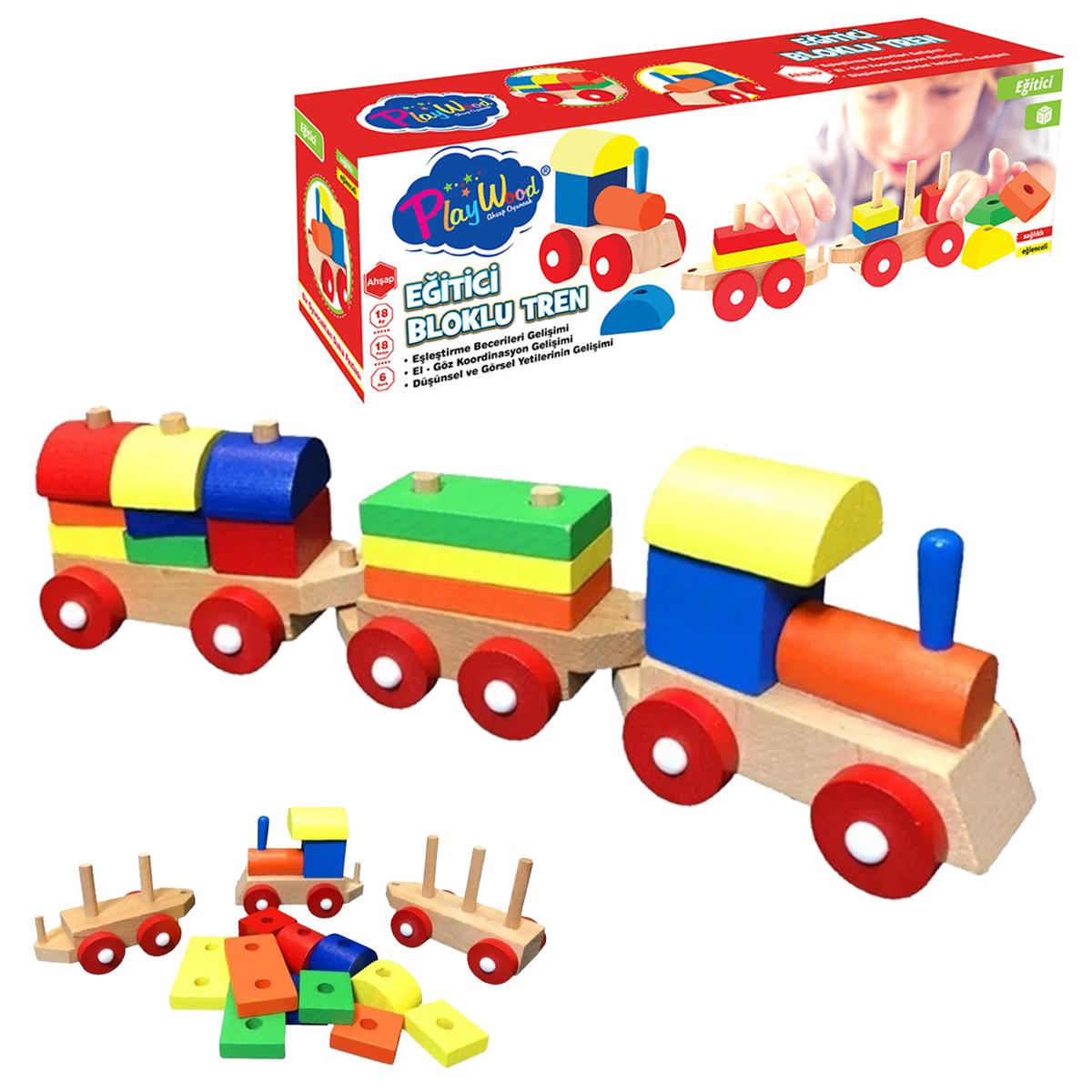 Play Wood Ahşap Eğitici Bul Tak Tren Montessori Oyuncak
