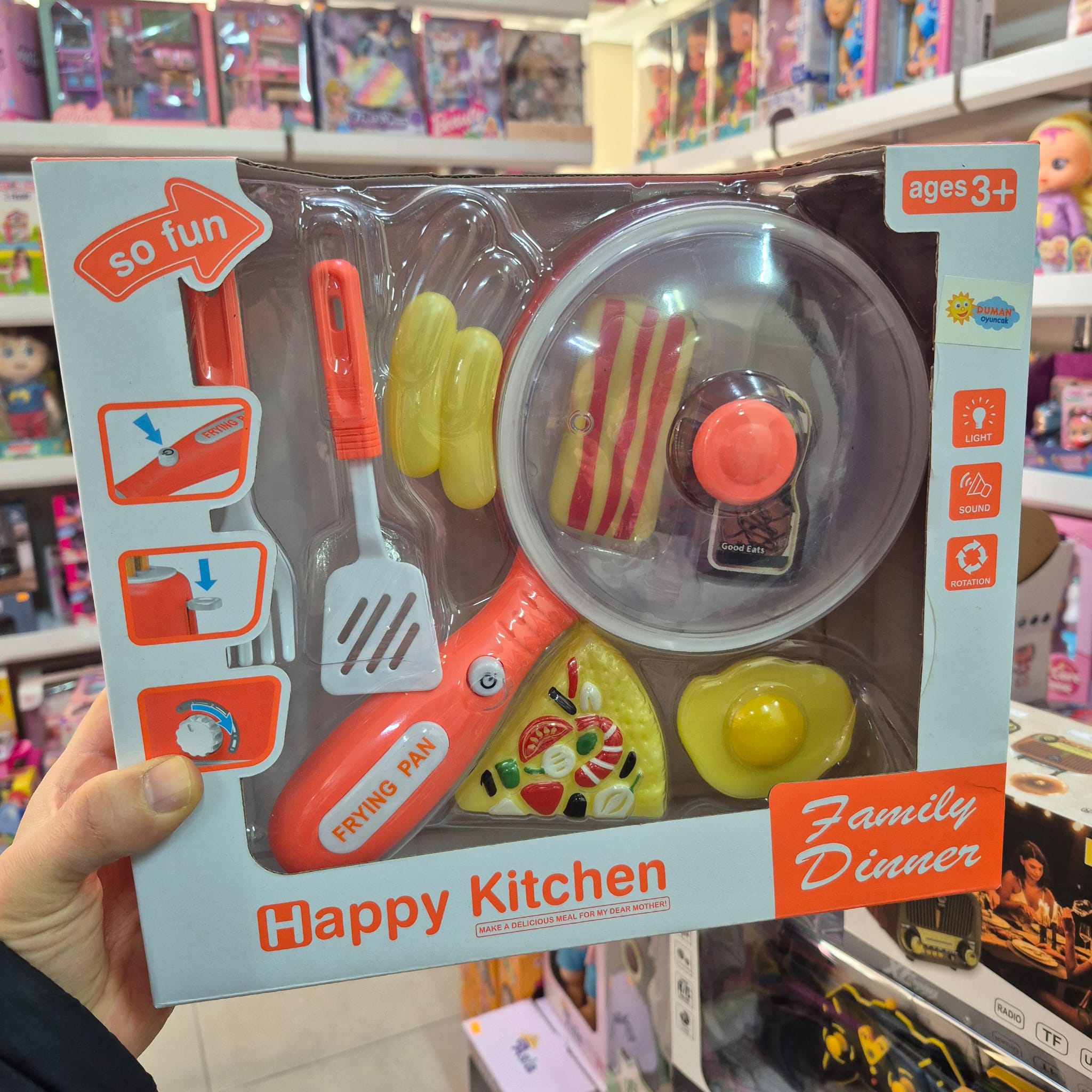 Pilli Işıklı ve Sesli Tava Tencere Oyuncak Yemek Seti Renk Değiştiren Yiyecekler